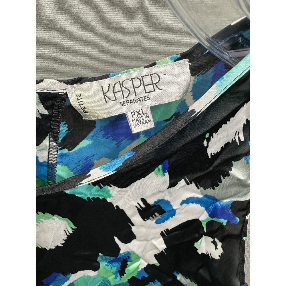Kasper Separates Womens Petite PXL Abstract Floral Sleeveless Shell Blouse Blue
